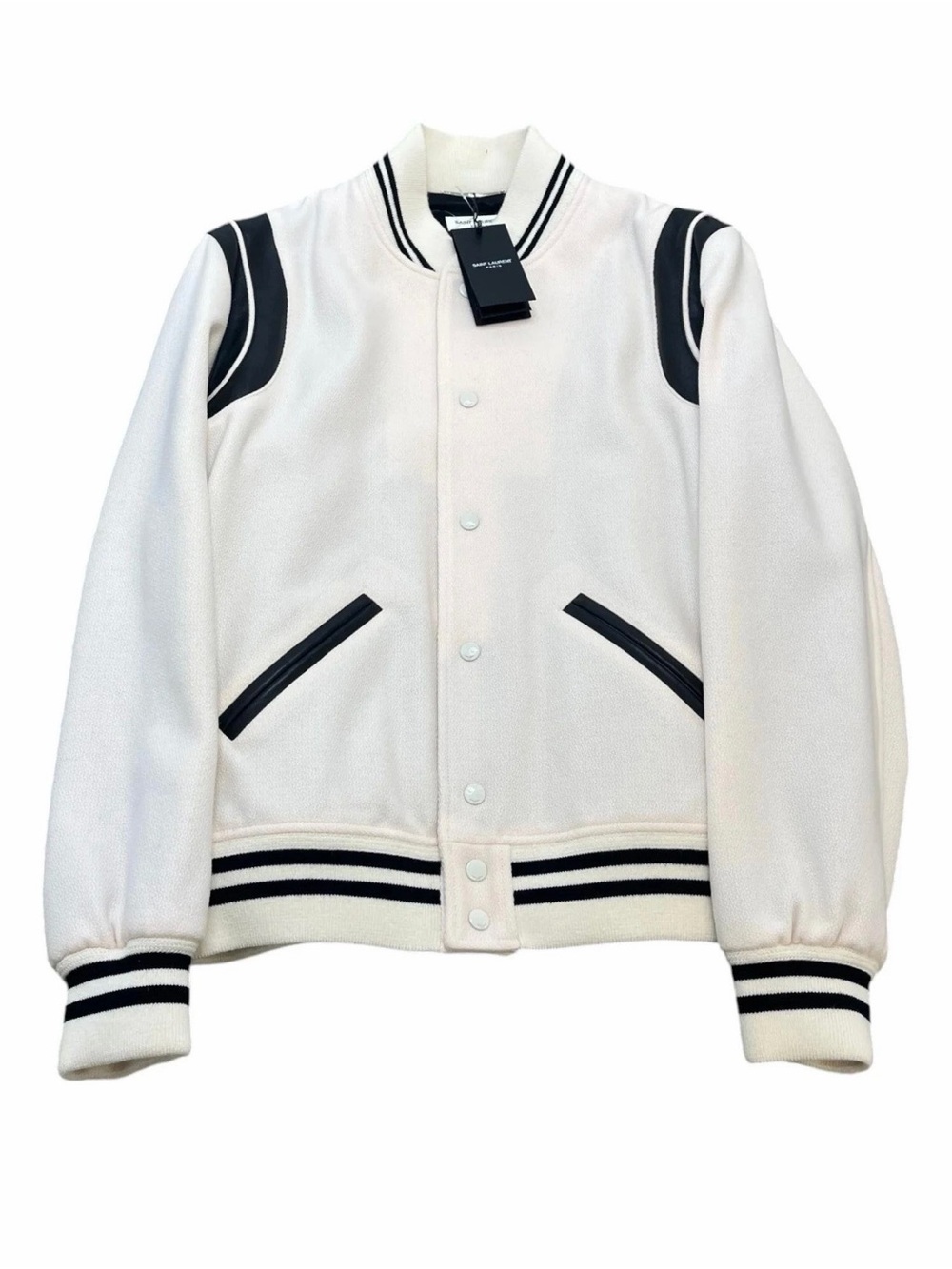 Saint Laurent Cream and Black Jacket with Label Detail